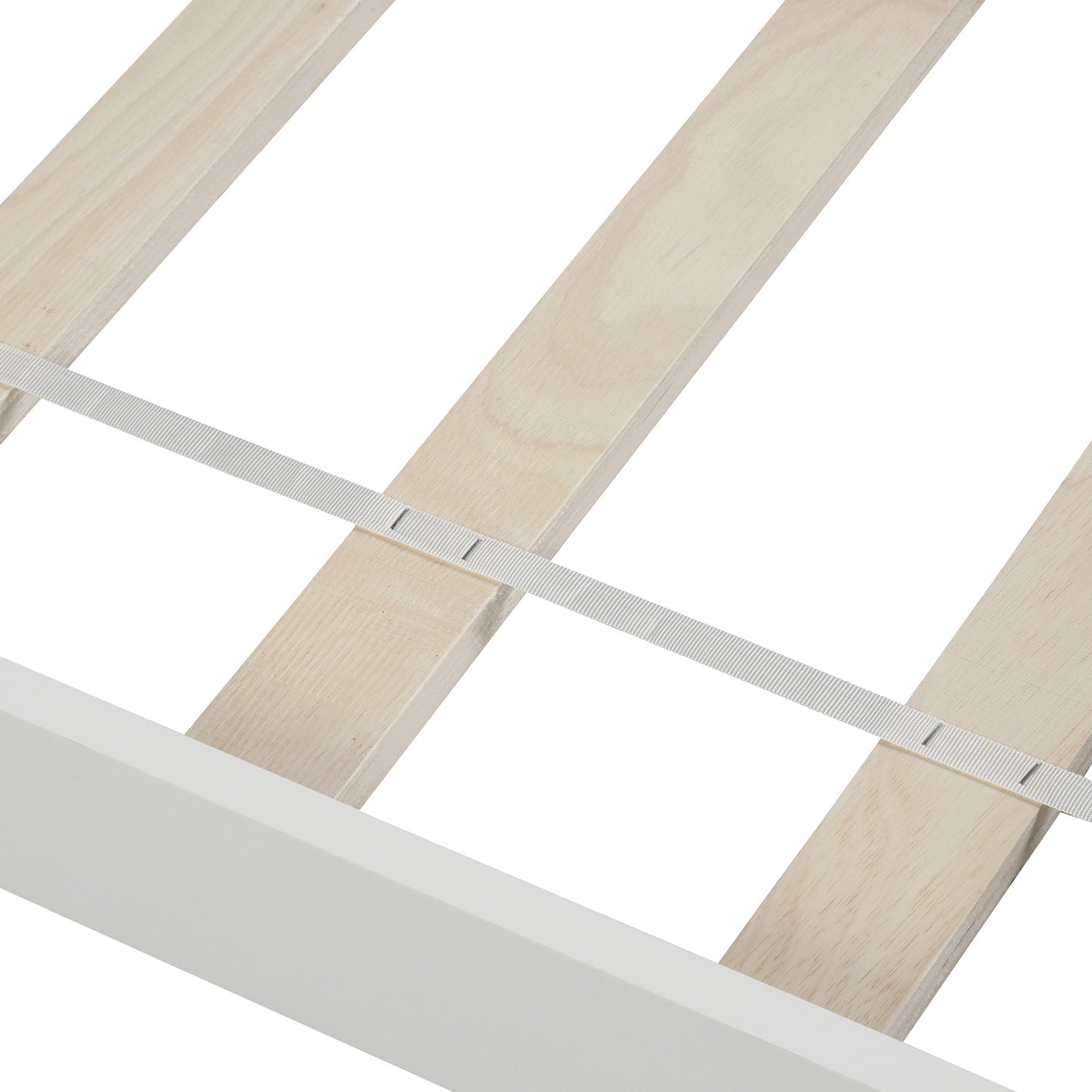 White bed frame slatted base with light wood