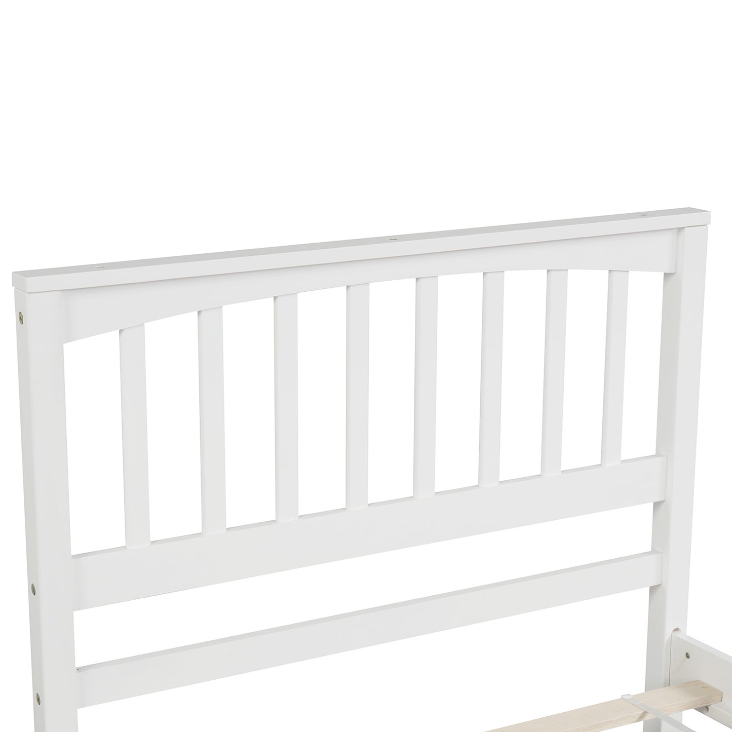 White wooden bed frame headboard with vertical slats