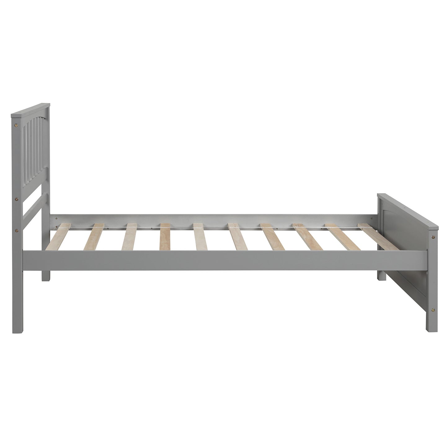 Grey wooden twin bed frame with slatted base modern design Twin bed frame