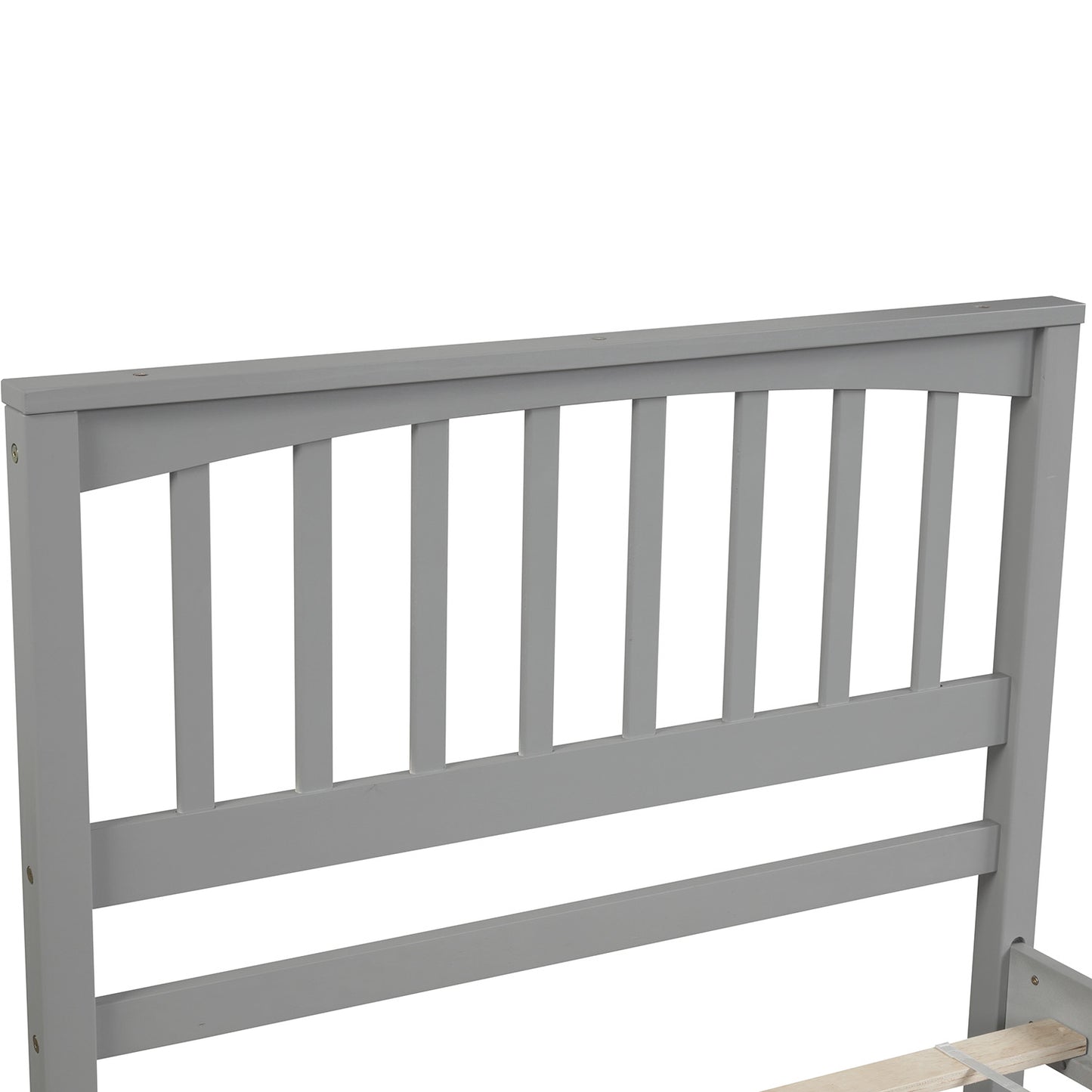 Gray wooden bed frame headboard with vertical slats