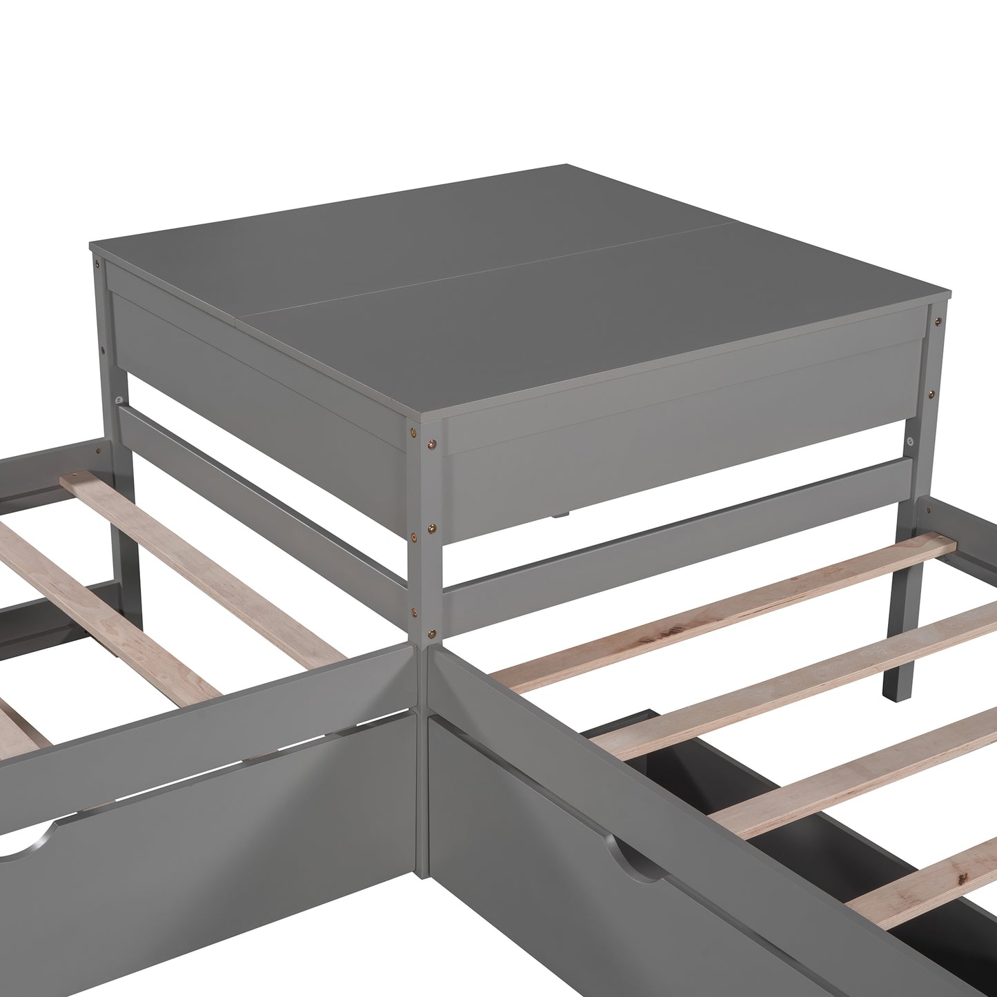 Grey wooden bunk bed frame with drawers