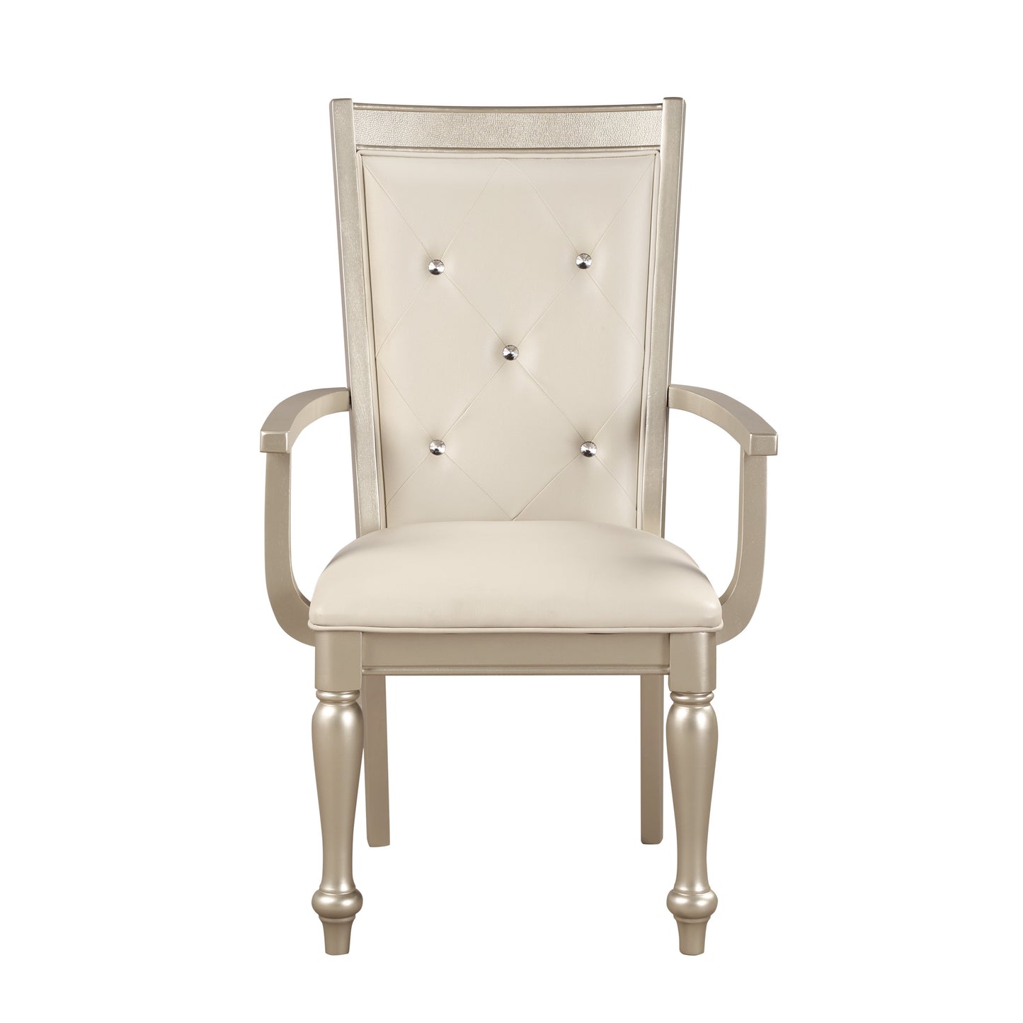 Glam tufted cream upholstered dining chair with silver trim