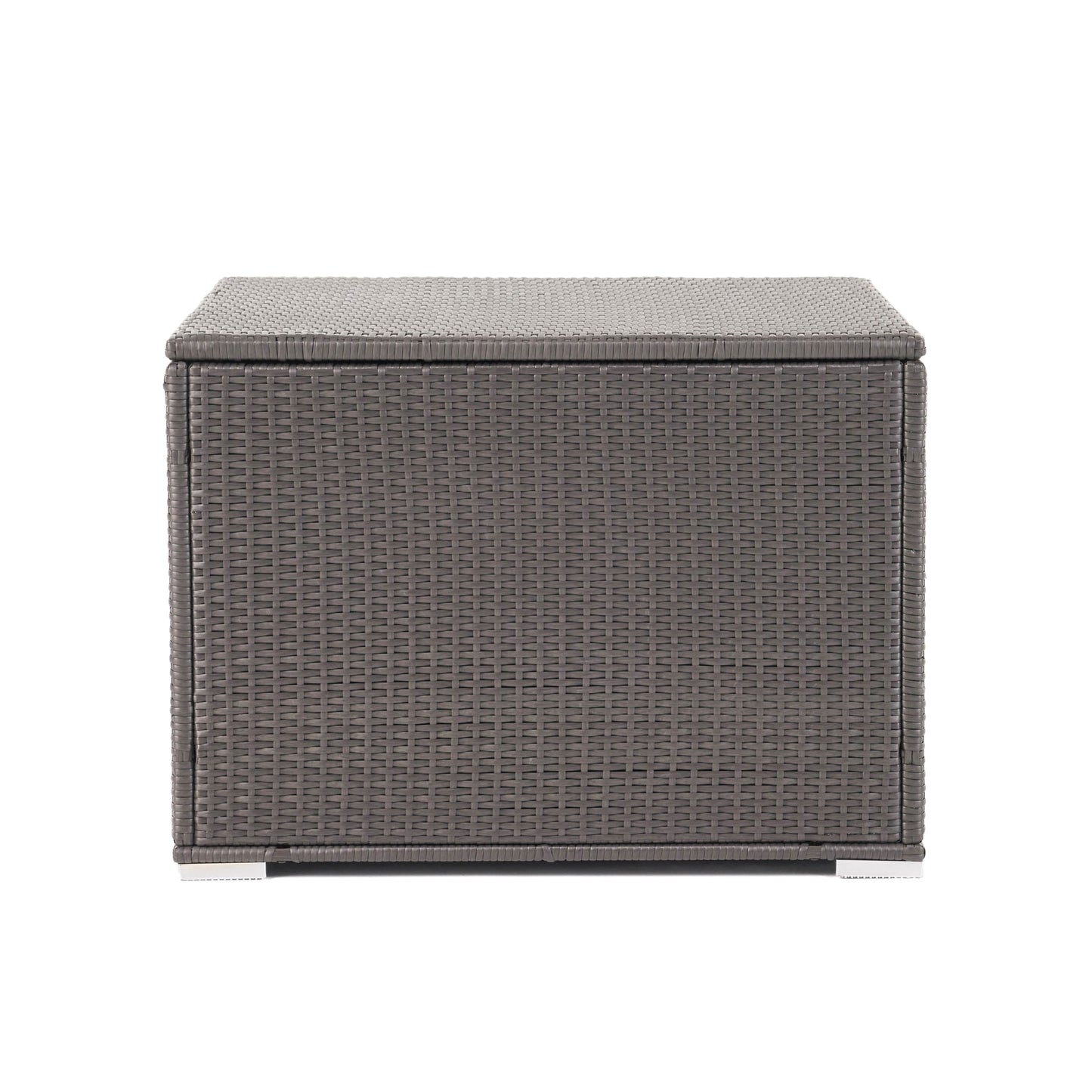 Gray wicker storage ottoman with silver feet