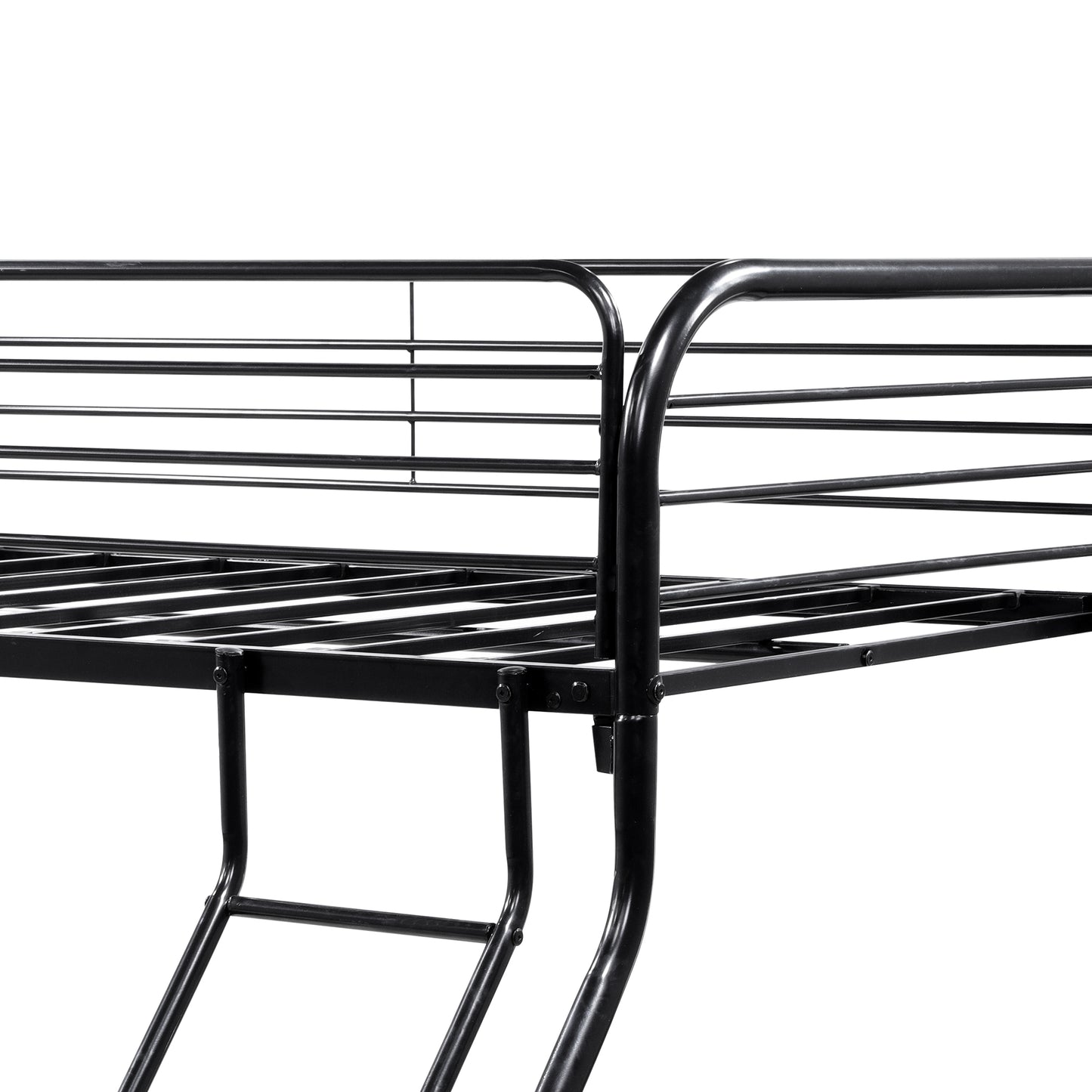 Black metal twin bed frame with ladder detail
