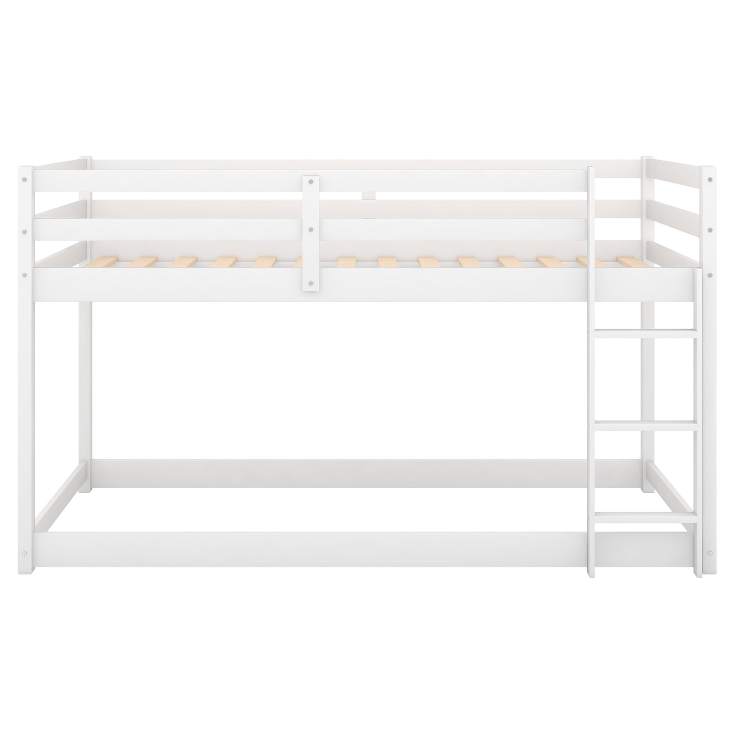 White wooden bunk bed with ladder