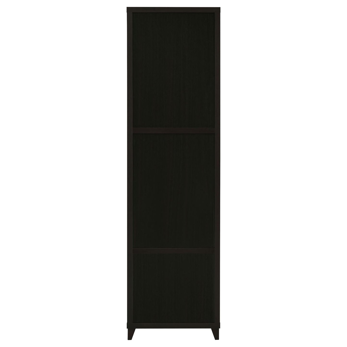 Tall dark wood bookcase with three shelves