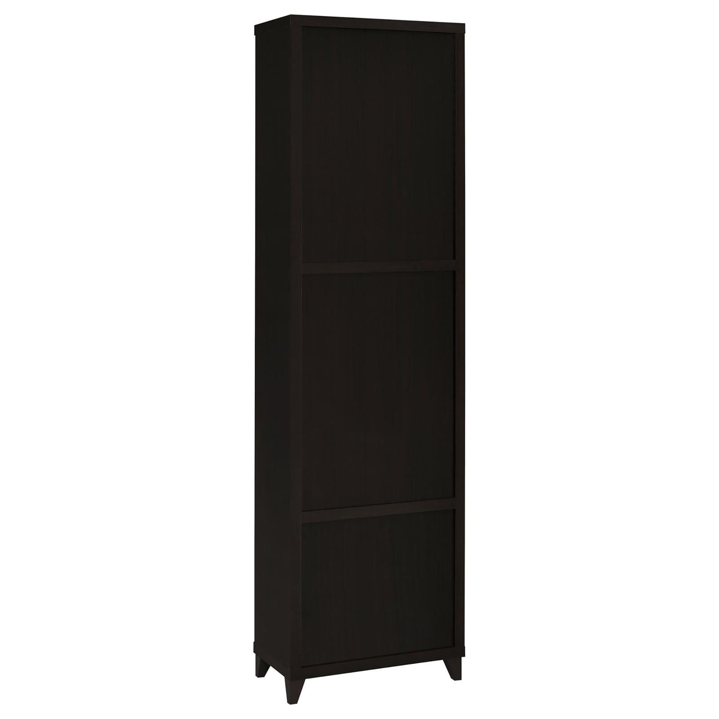 Tall dark brown storage cabinet with three horizontal panels