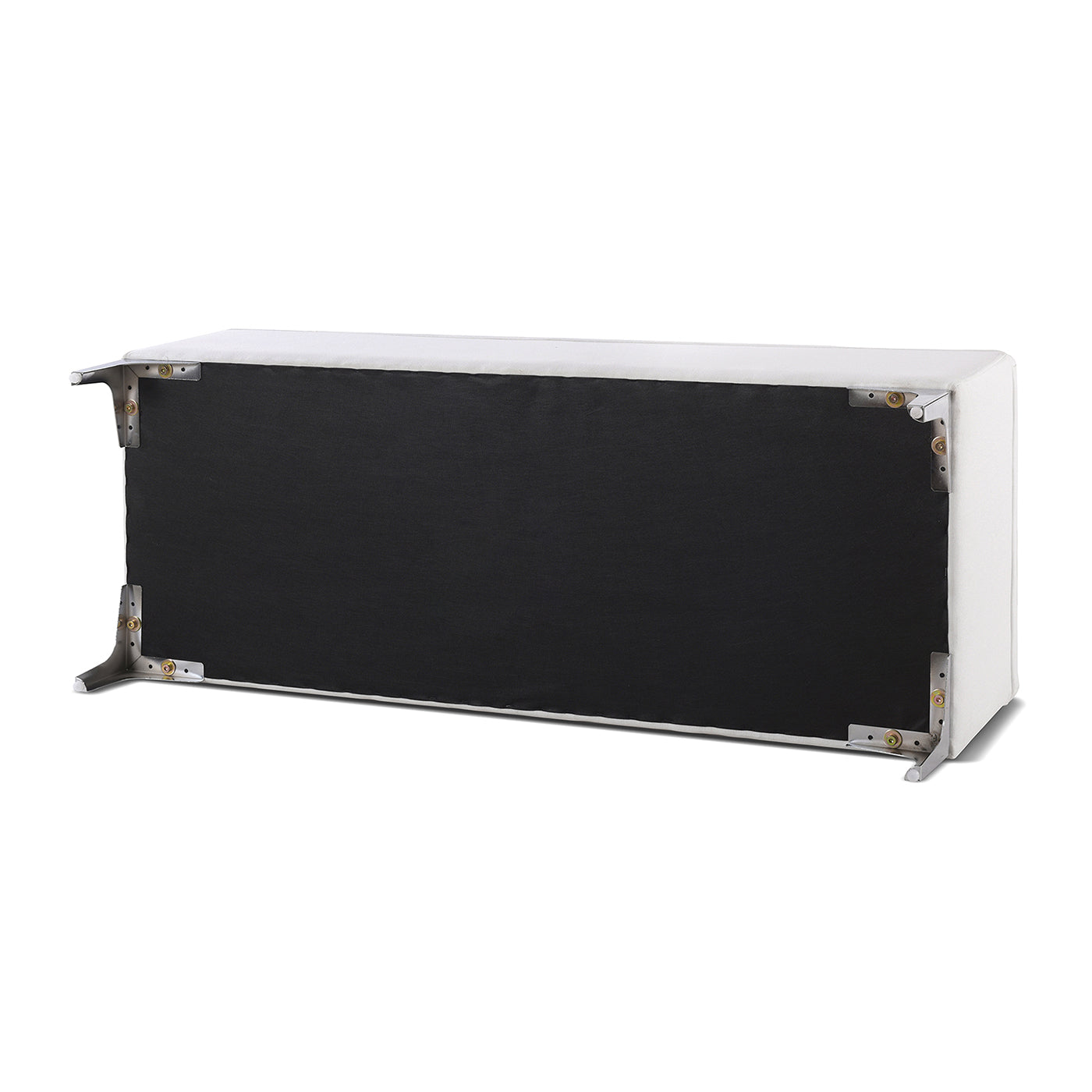 White upholstered bed frame base with metal legs