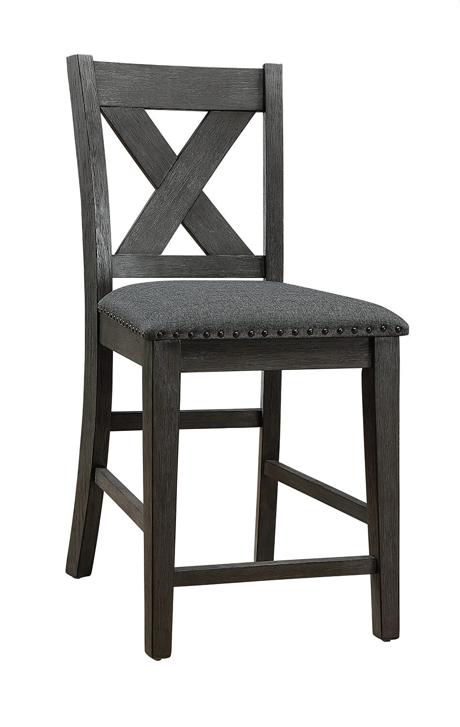 Dark grey wood counter stool with upholstered seat