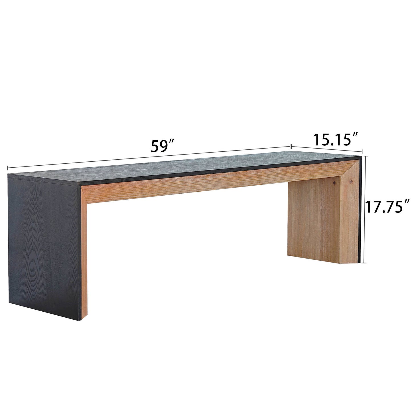 Modern entryway bench in dark wood with natural wood legs