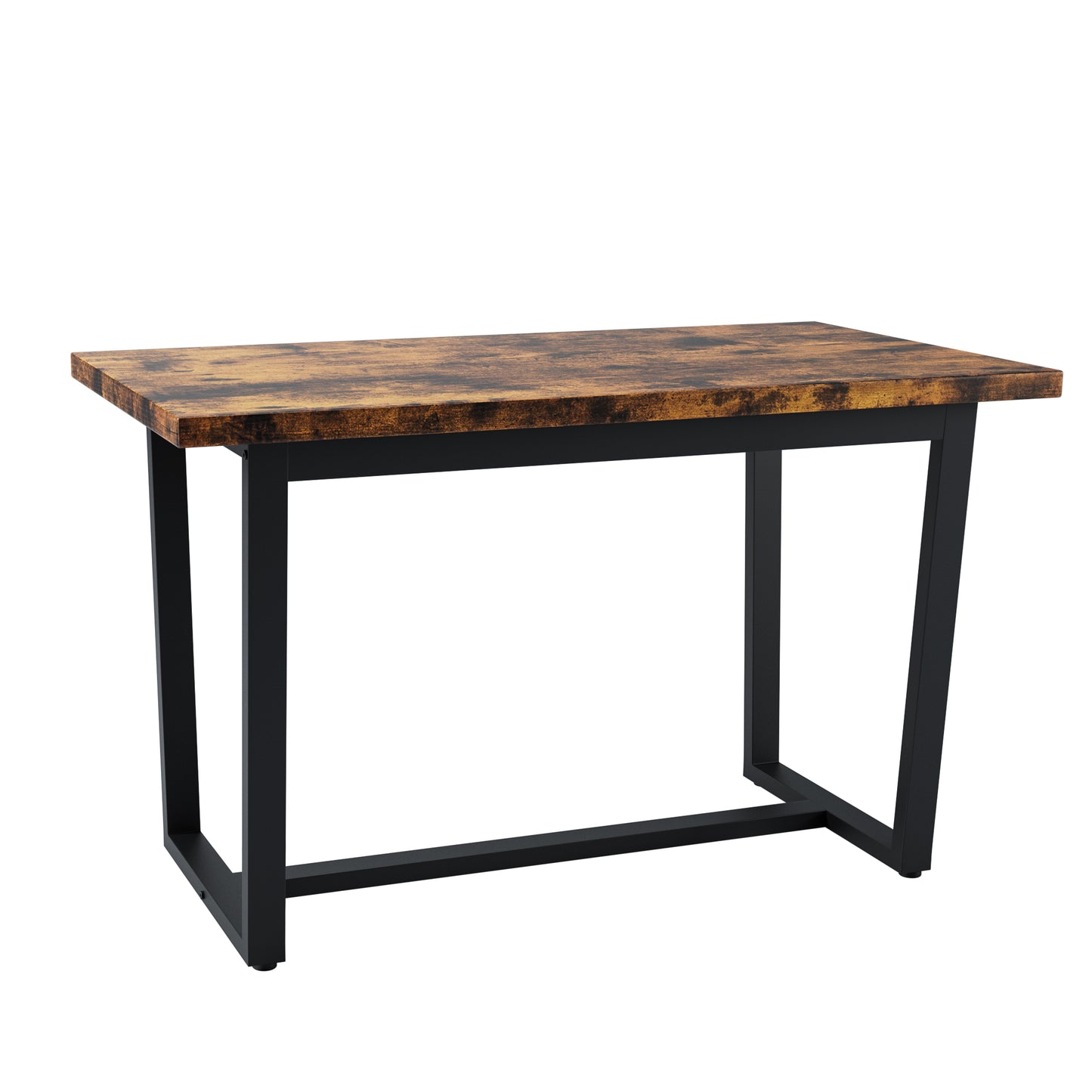 Rustic industrial dining table with distressed wood top and black metal legs