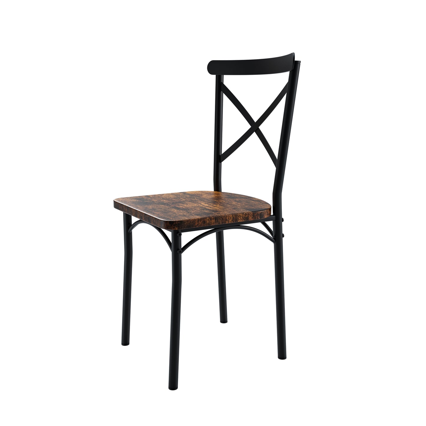 Modern black metal dining chair with distressed wood seat