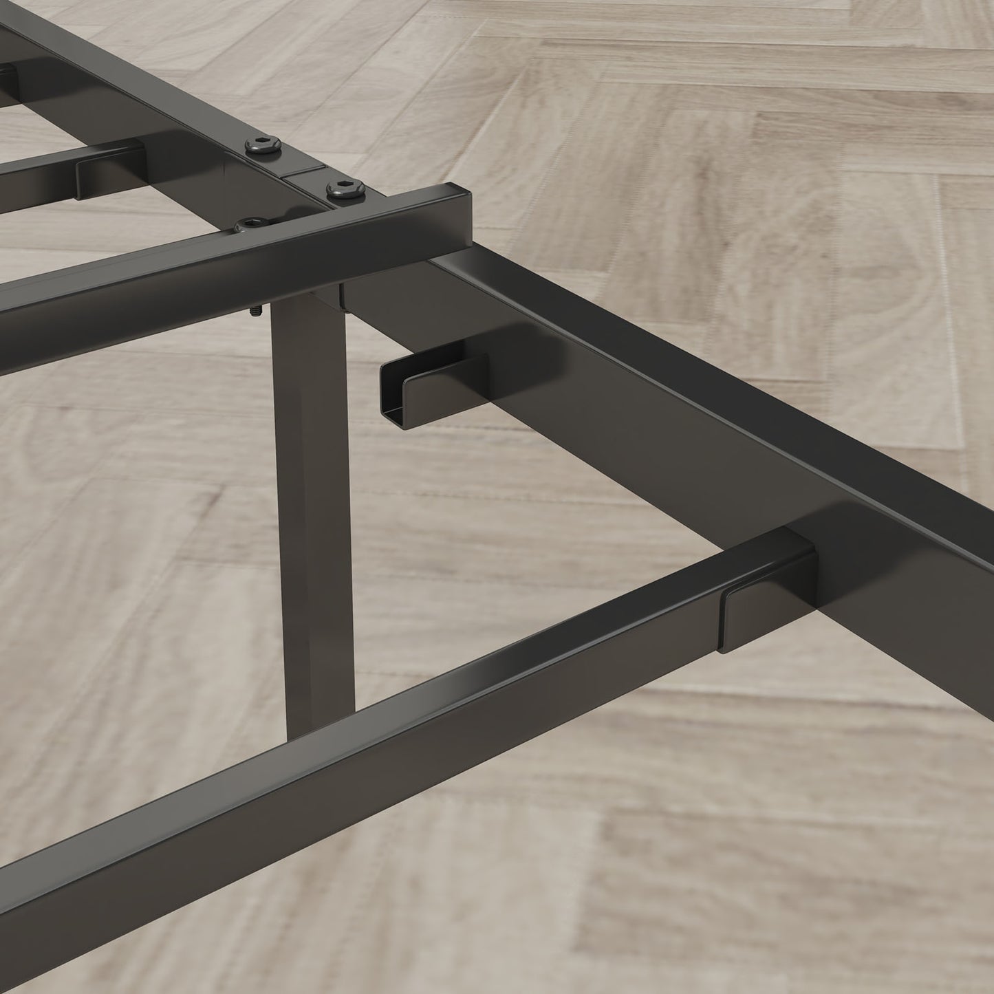 Sturdy black metal bed frame with reinforced support beams