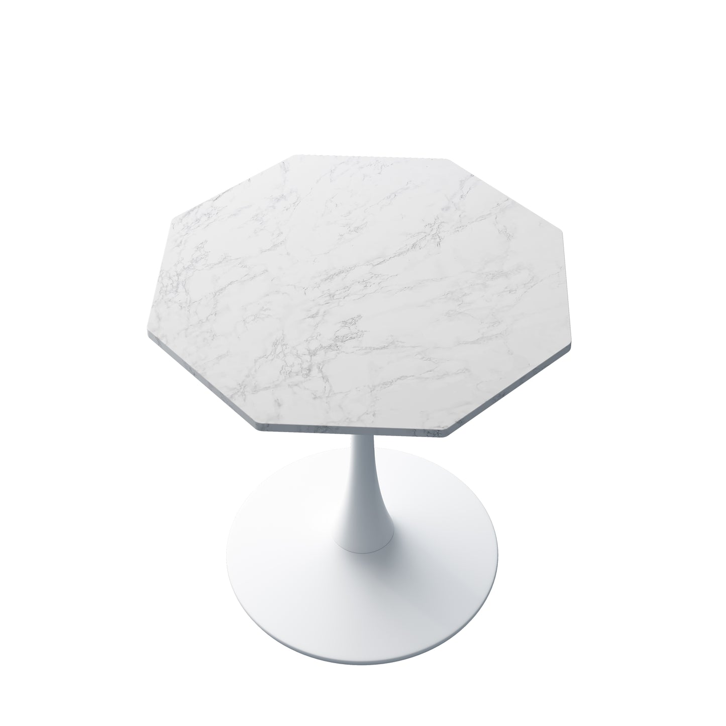 Octagonal marble top dining table with white pedestal base