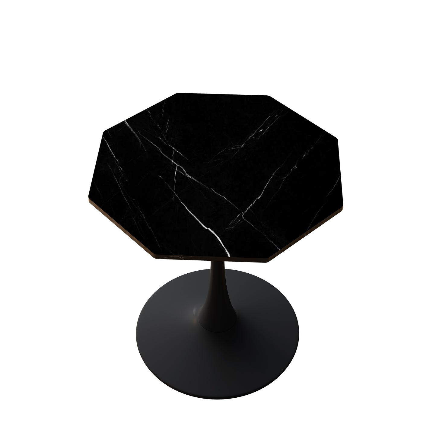 Octagonal black marble top accent table with pedestal base