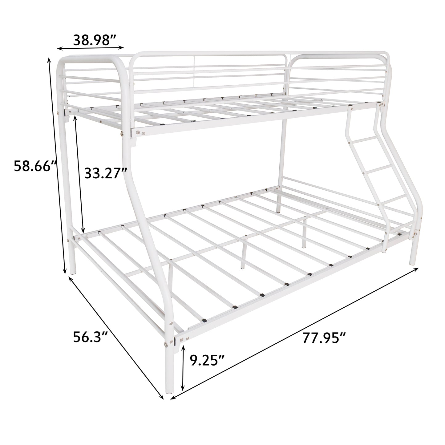Durable Twin-Over-Full Metal Bunk Bed with Storage and Guardrails, White