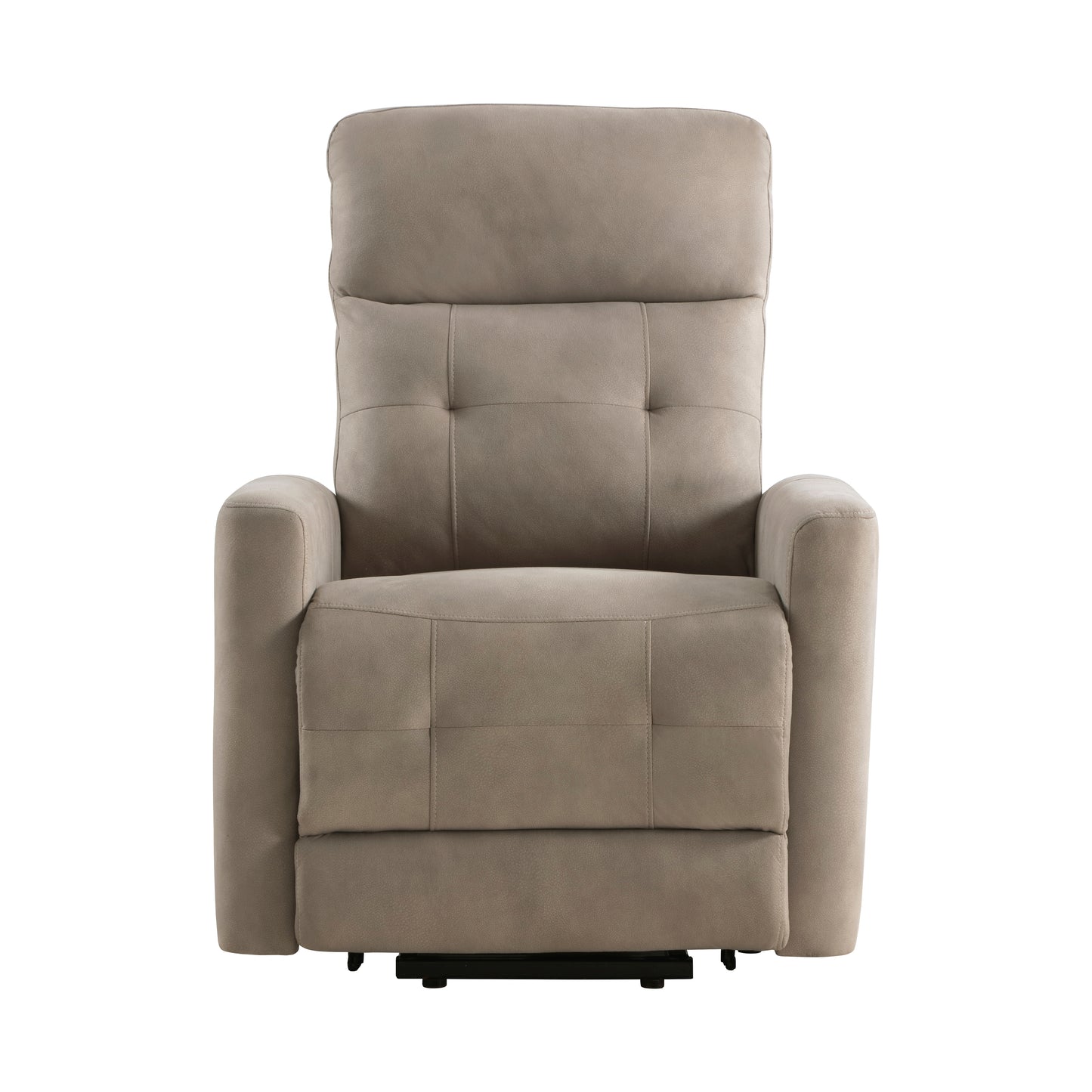 Taupe power recliner with plush cushioning and tufted back