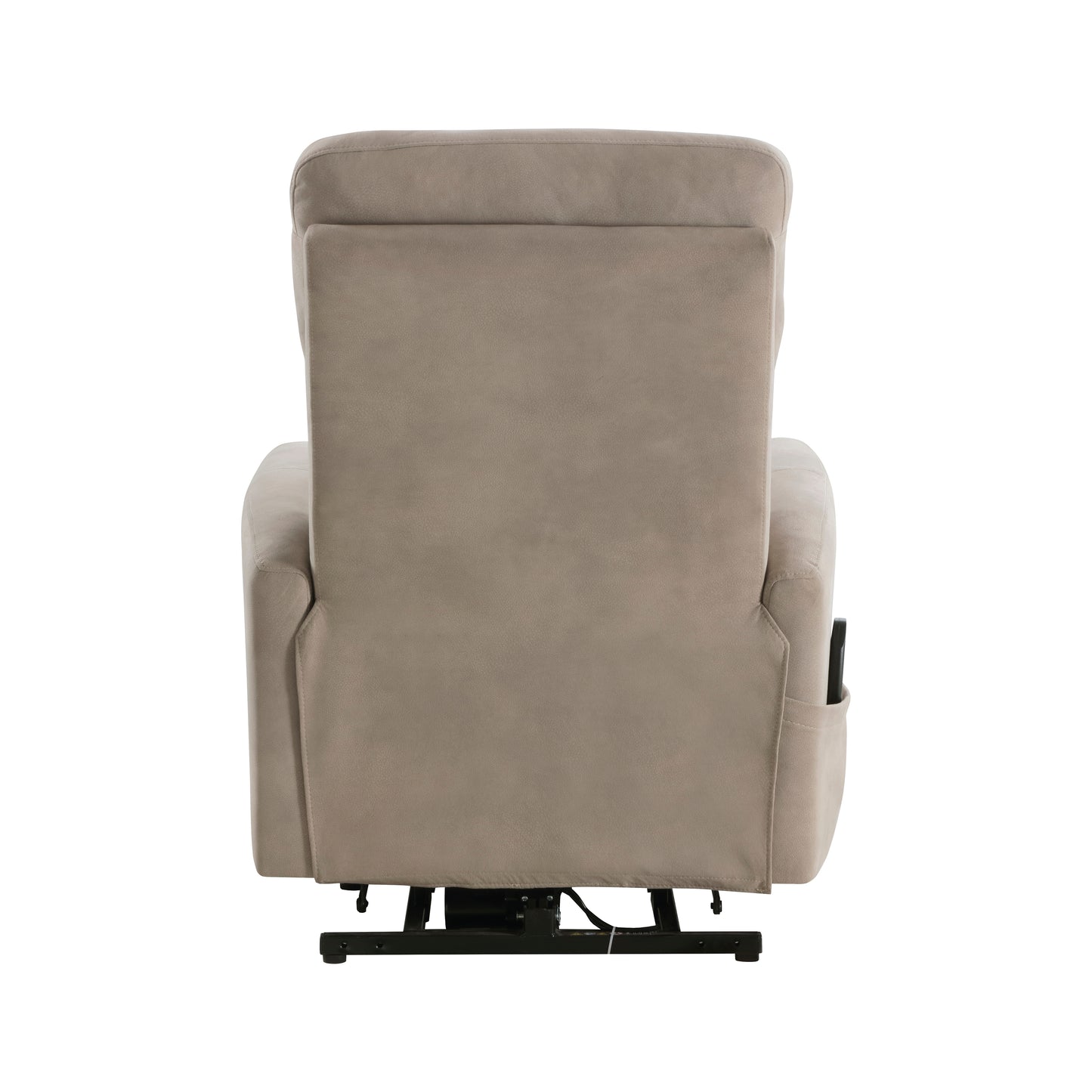 Taupe power lift recliner with side pocket