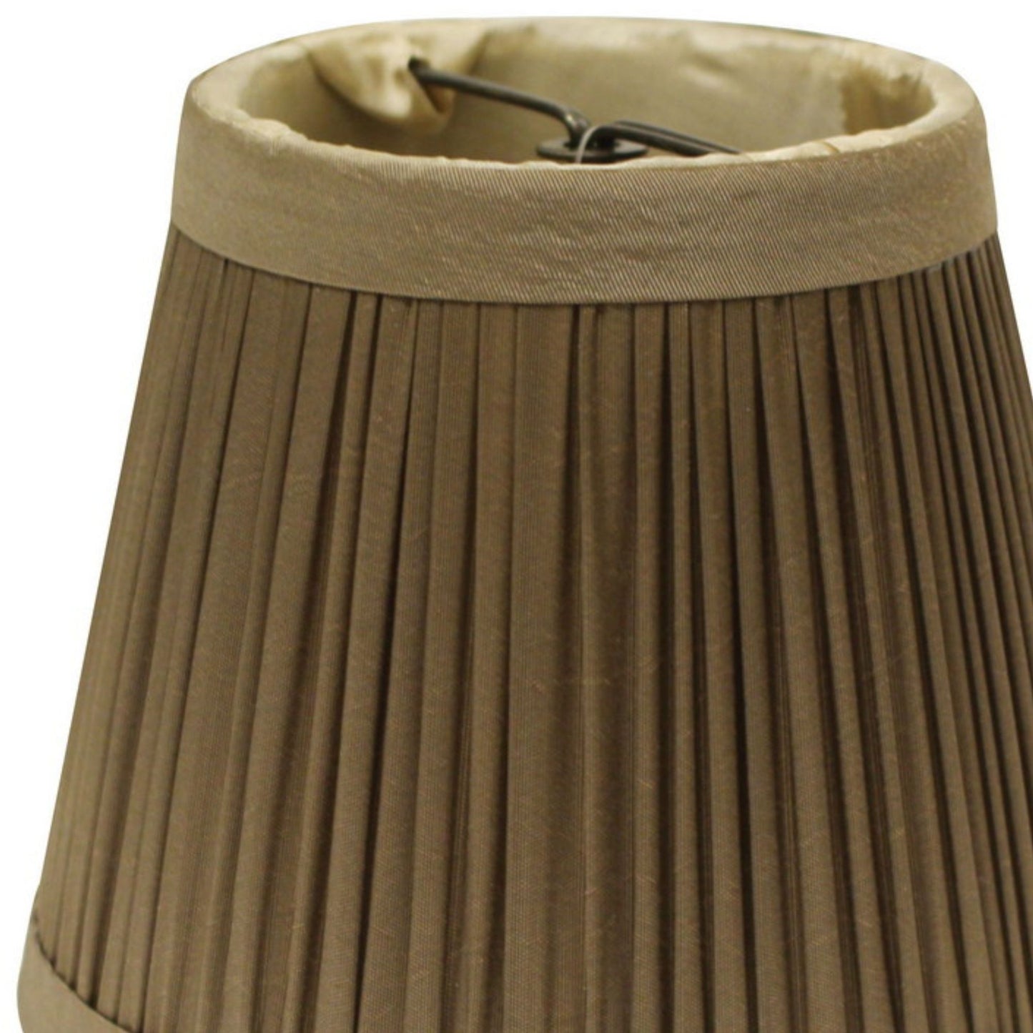 Pleated taupe empire lampshade with ivory lining and metal frame