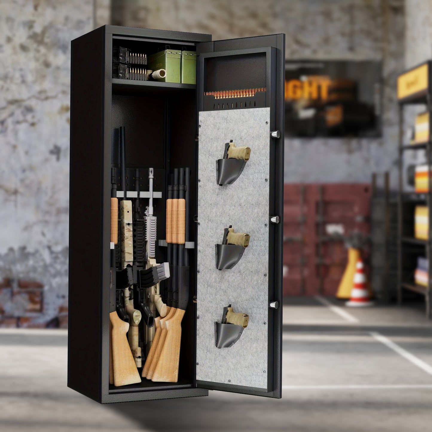 TREATLIFE HOME Secure Large Gun Safe Cabinet for Peace of Mind, Biometric Fingerprint Lock, Adjustable Pistol Pouches & Detachable Structure