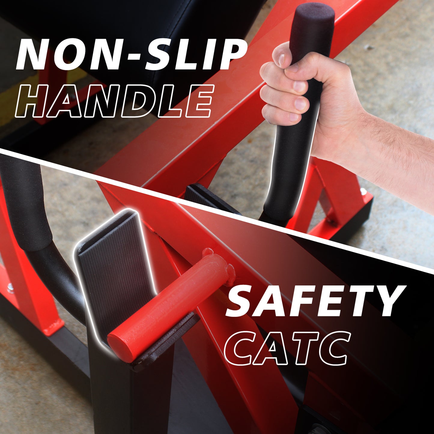 Closeup of a hand gripping a black nonslip exercise machine handle