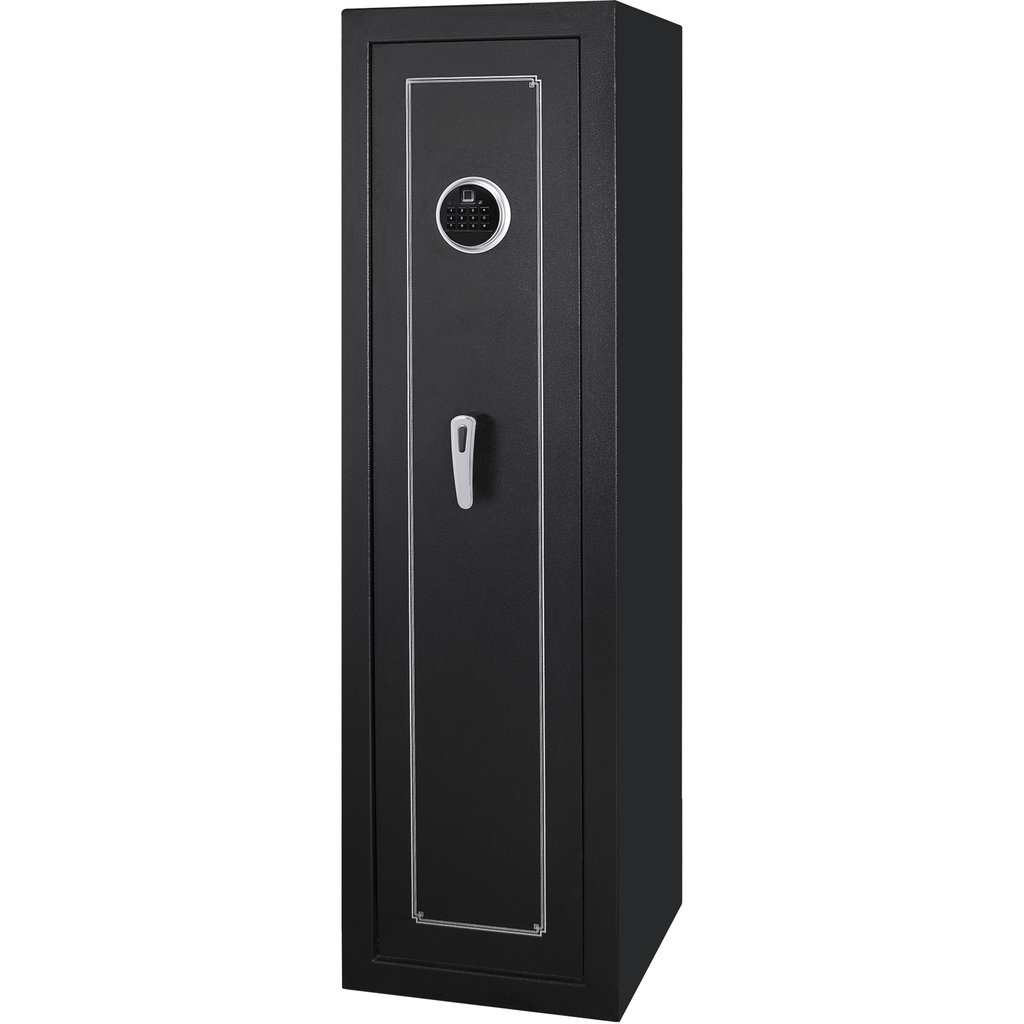 Black metal gun safe with digital lock and handle