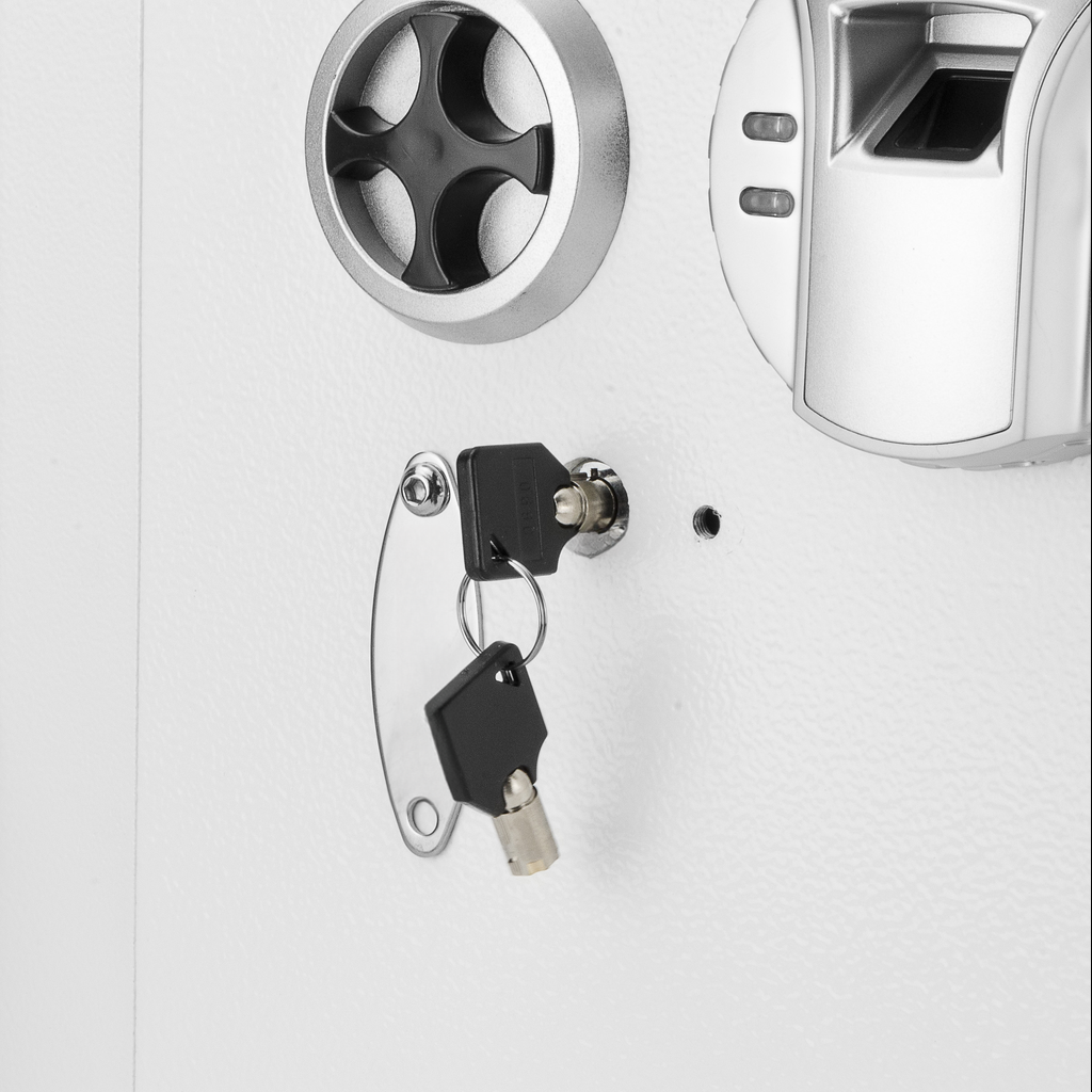 Silver biometric safe lock with two keys