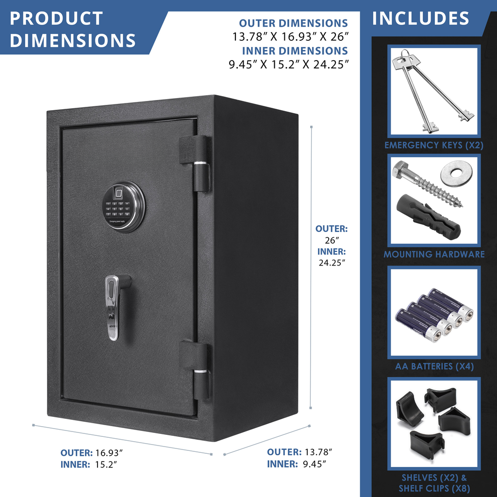 Black digital fireproof safe with chrome handle and keypad
