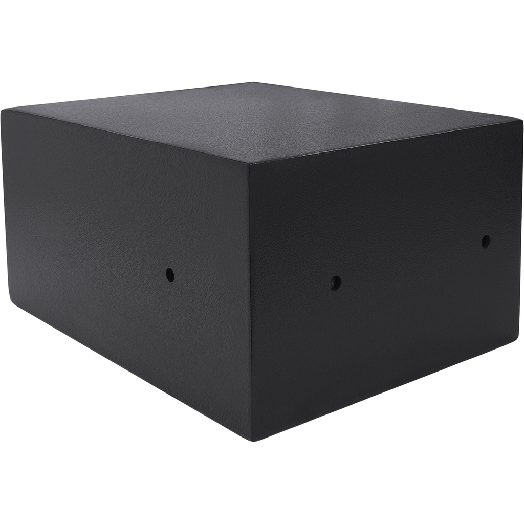 Black textured metal security safe box with predrilled mounting holes