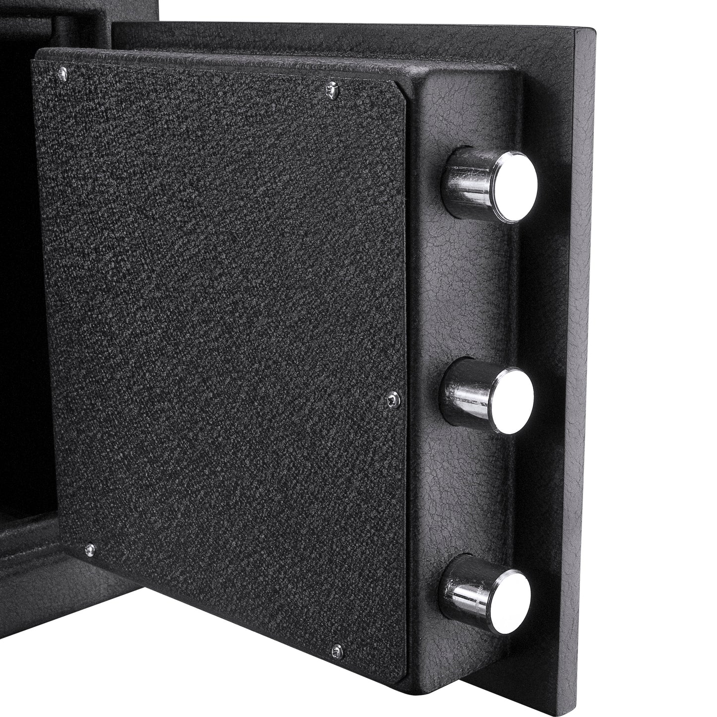 Black textured metal safe door open