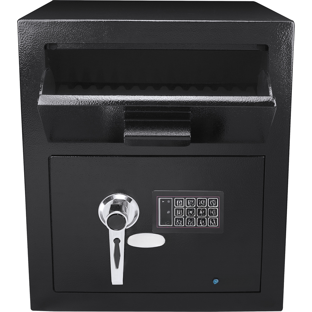 Black drop safe with digital keypad and chrome handle