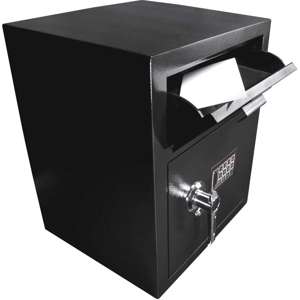 Black drop safe with digital lock and mail slot