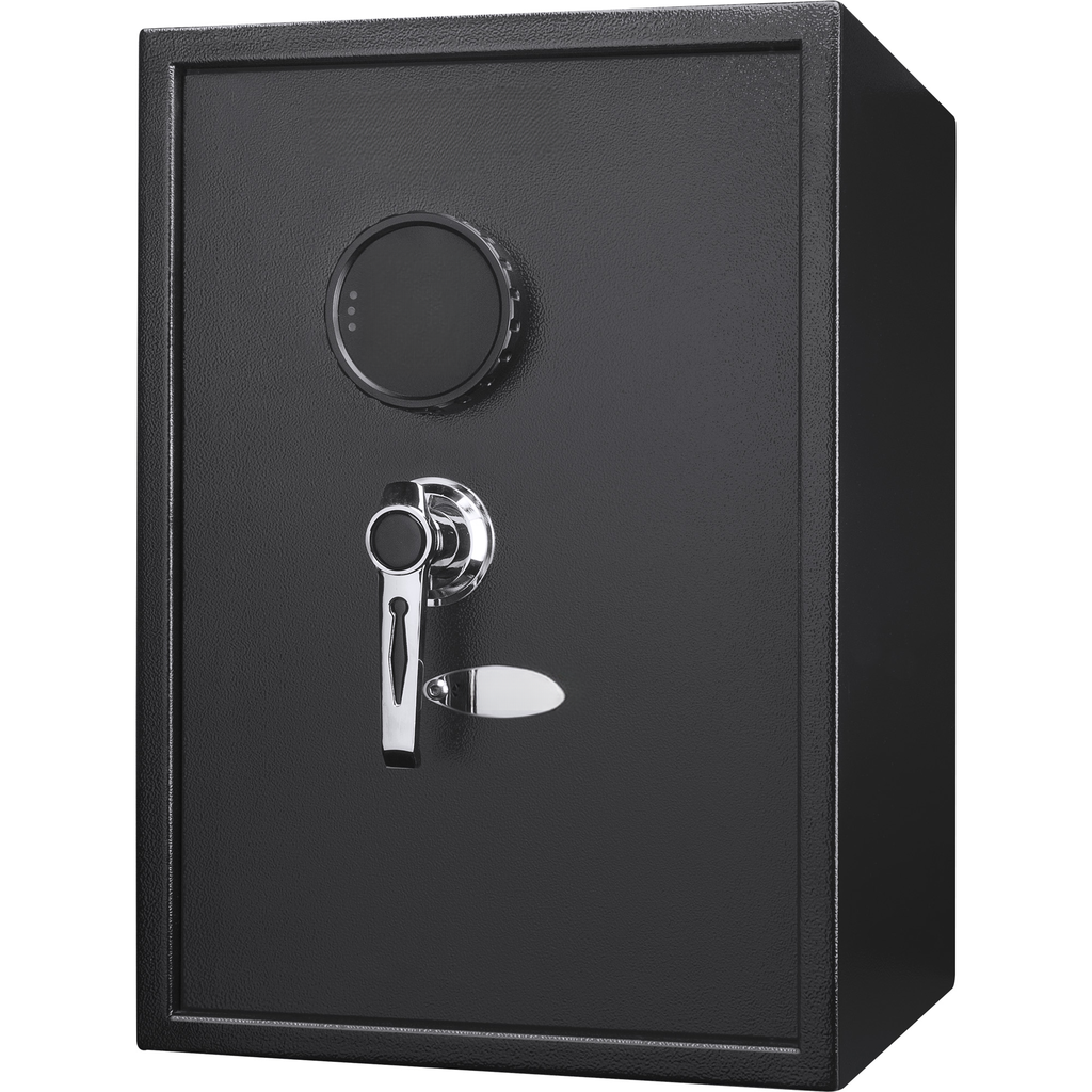 Black digital safe with chrome handle and keypad