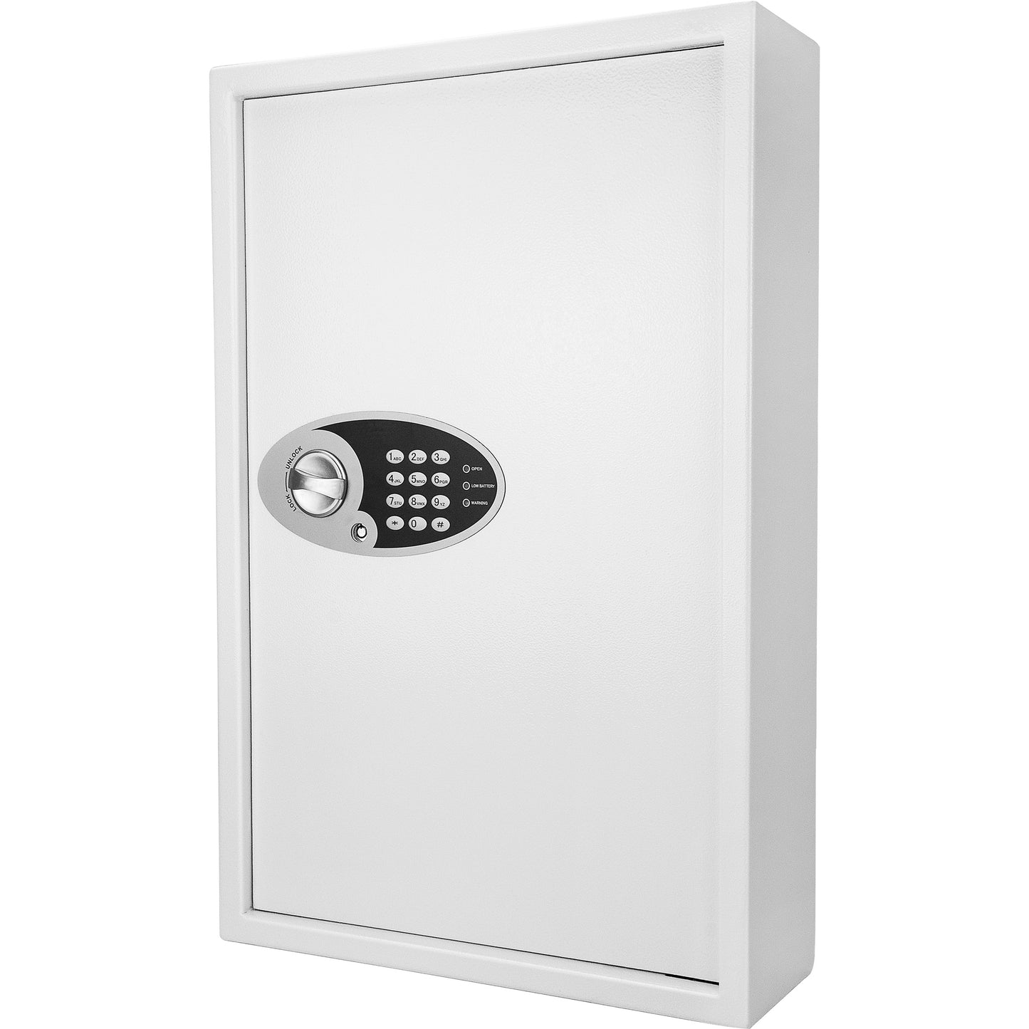 White electronic safe with keypad and key override lock