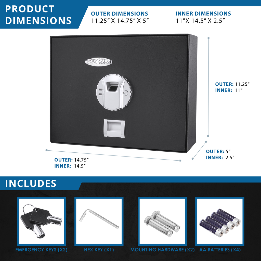 Black biometric safe with fingerprint scanner and digital keypad