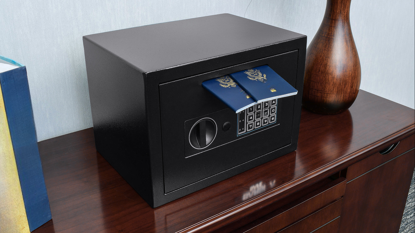 Black digital safe with passports