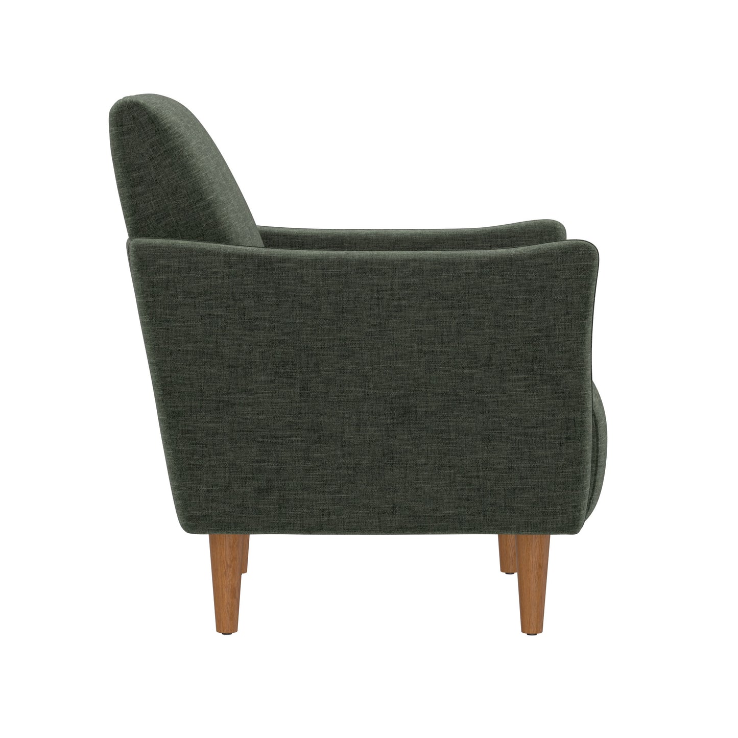 Dark green upholstered armchair with tapered wooden legs modern accent chair