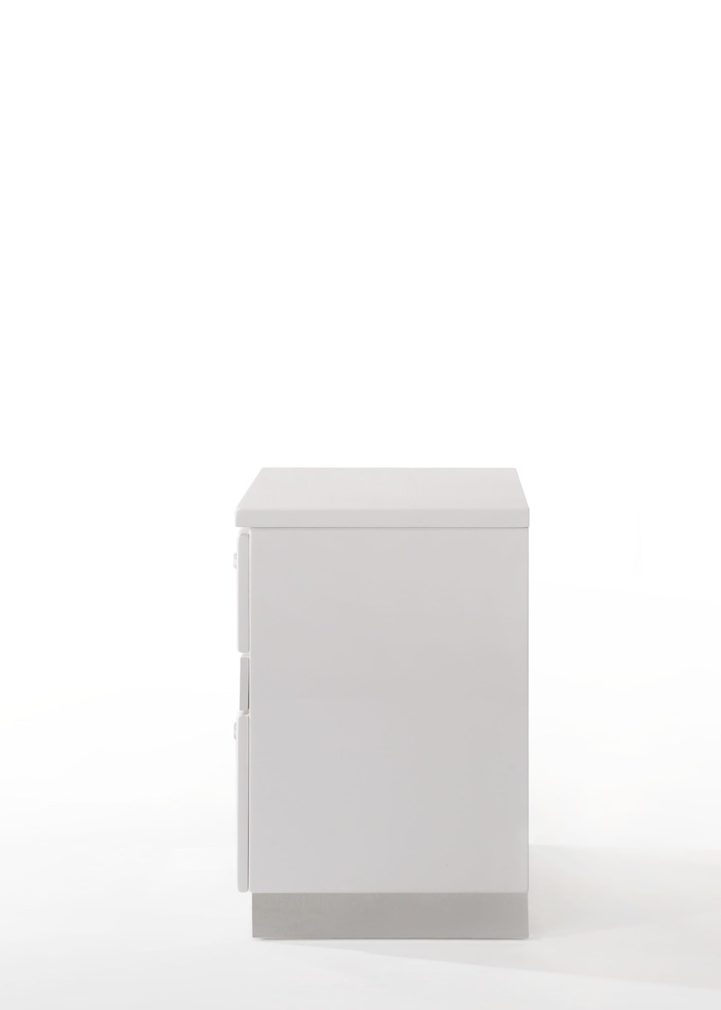 White twodrawer nightstand with brushed nickel base