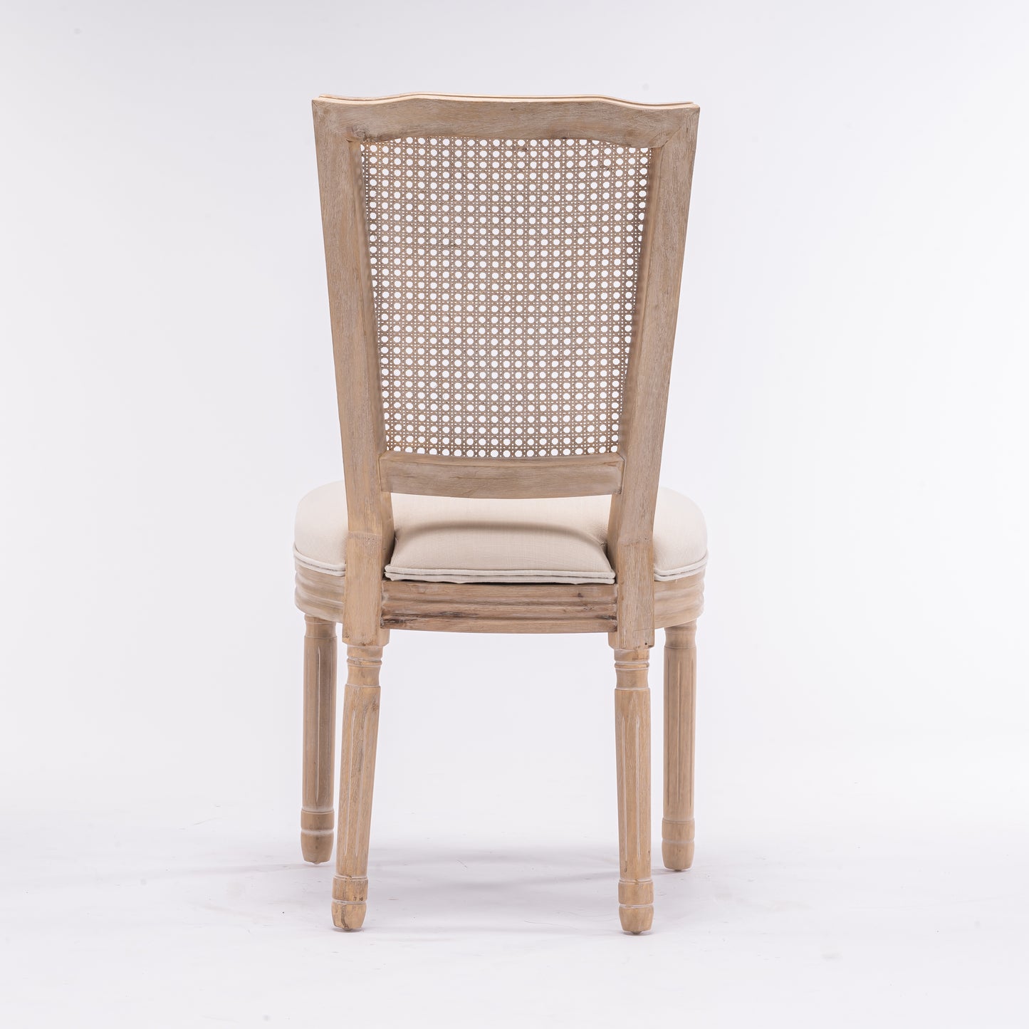 Rustic natural wood cane back dining chair with cream upholstered seat
