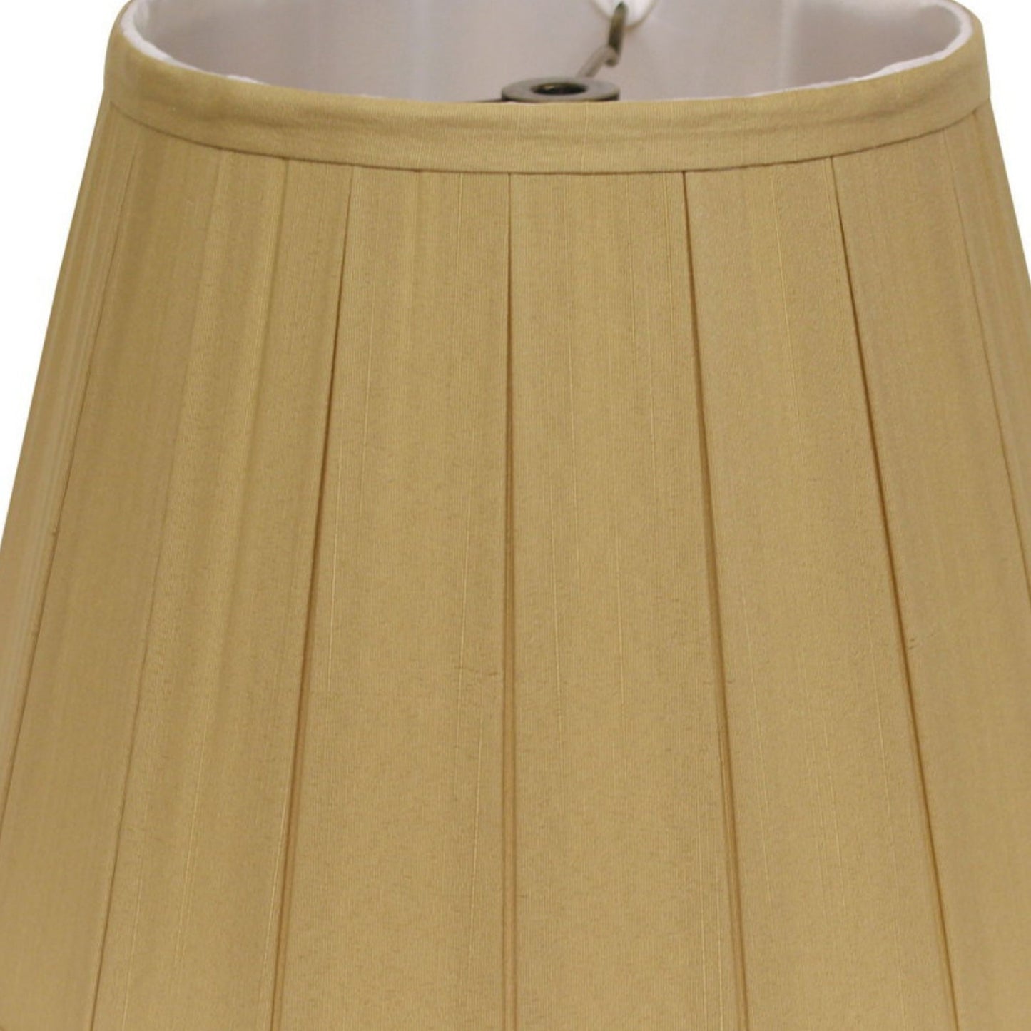 Beige pleated fabric lampshade with a white interior