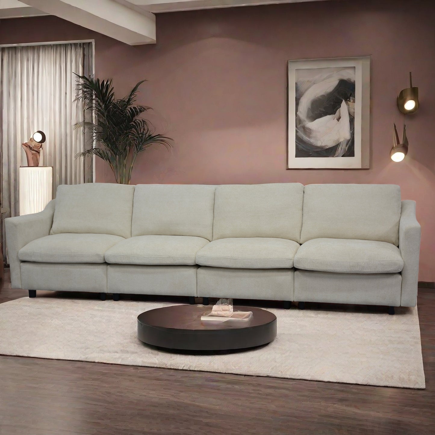 Cream fabric sectional sofa with clean lines and plush cushions for modern living rooms
