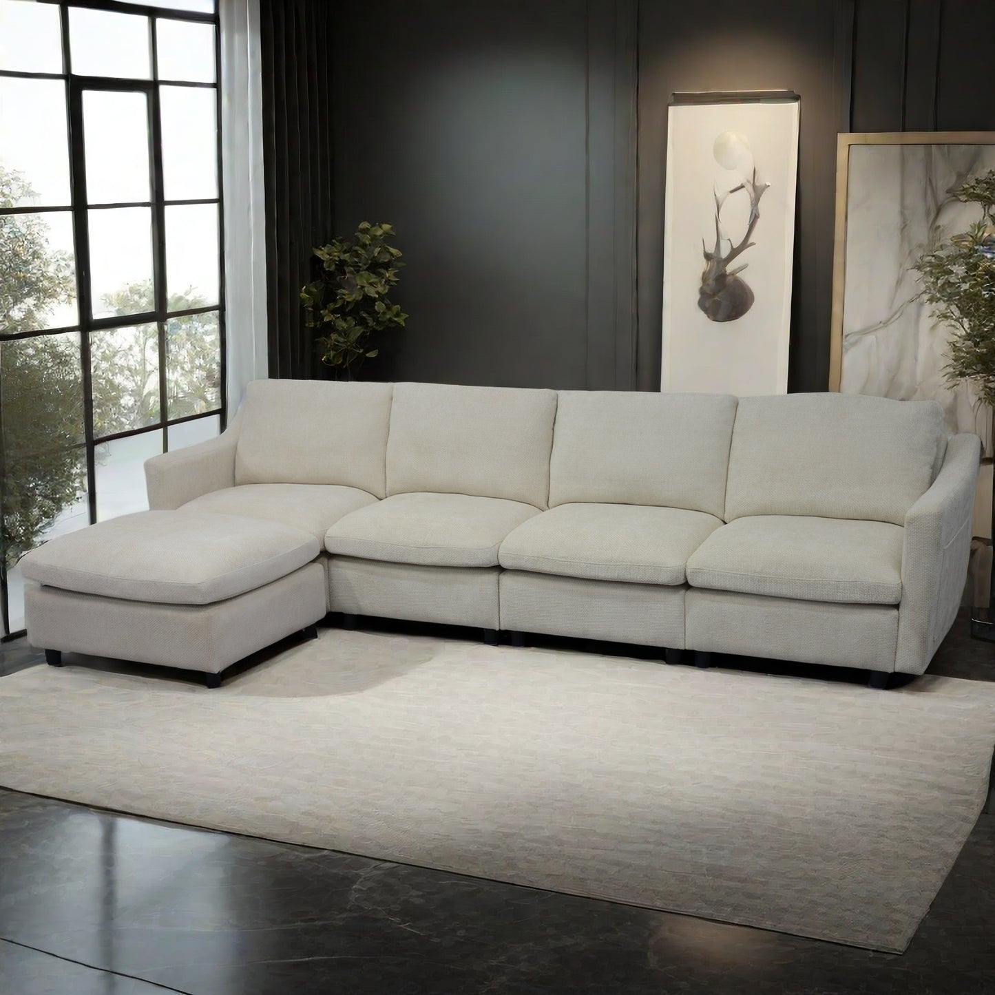 Cream modular sectional sofa with chaise