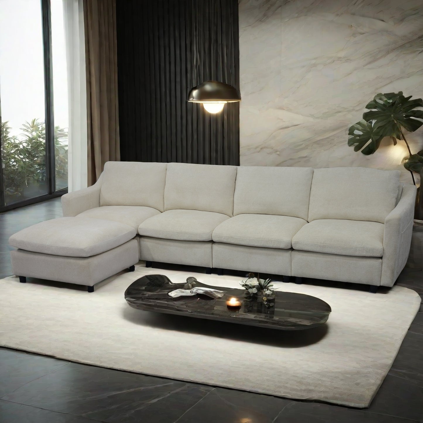 Plush ivory sectional sofa with chaise lounge perfect for modern living rooms