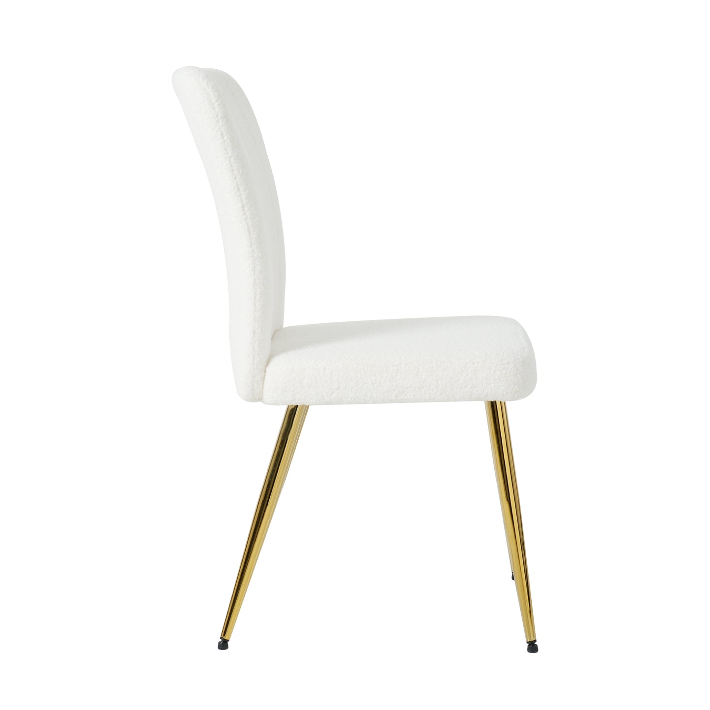 White sherpa dining chair with gold metal legs
