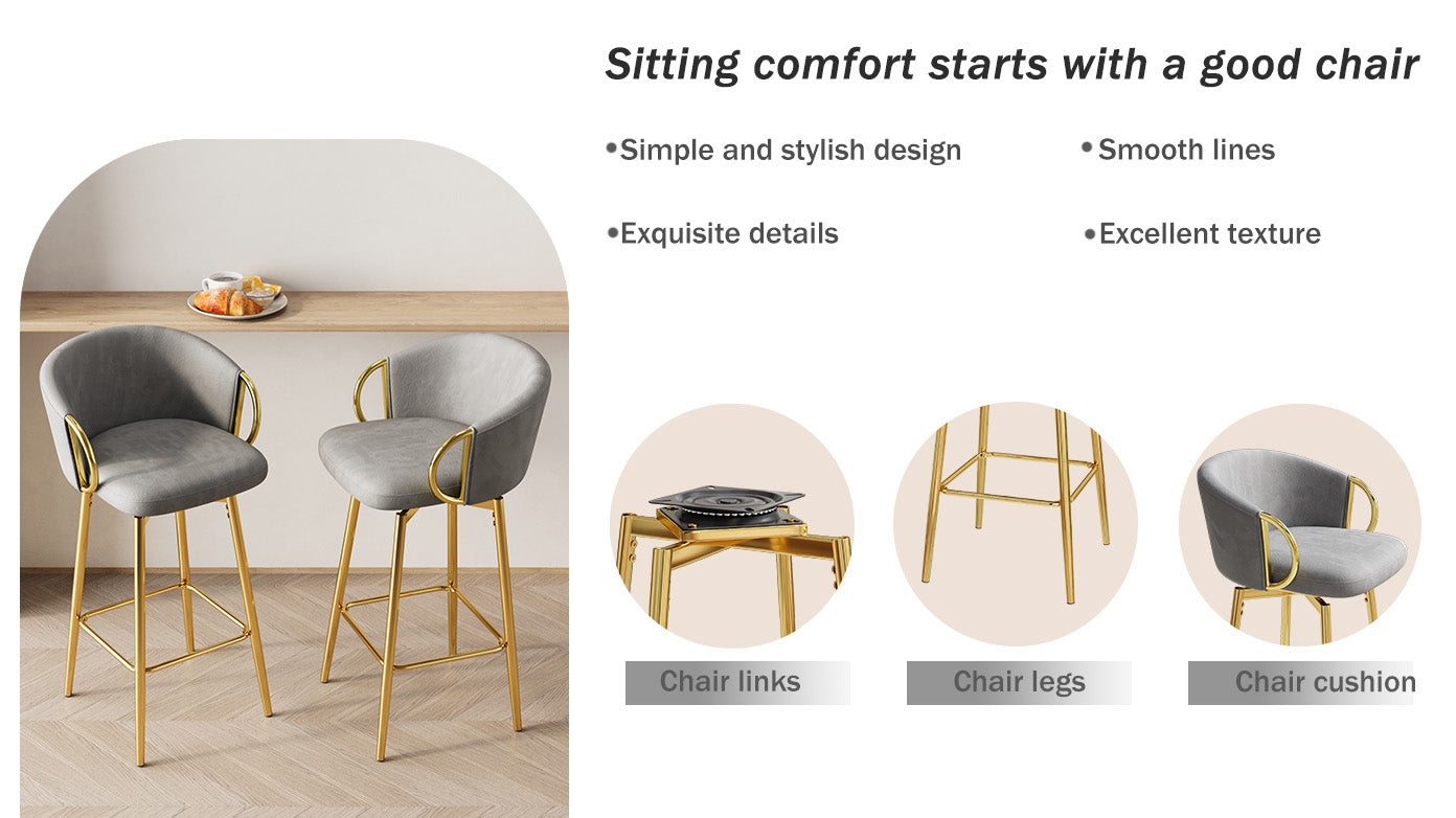 Gray velvet counter stool with gold legs
