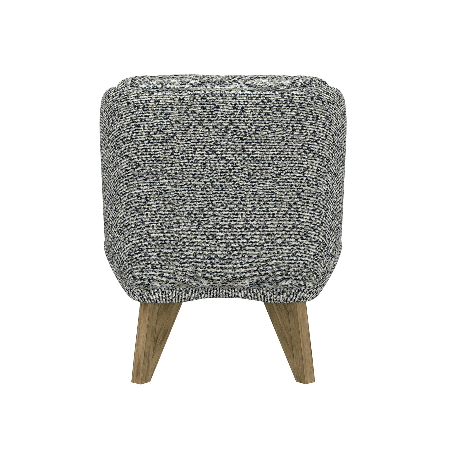 Textured fabric ottoman with slanted wooden legs