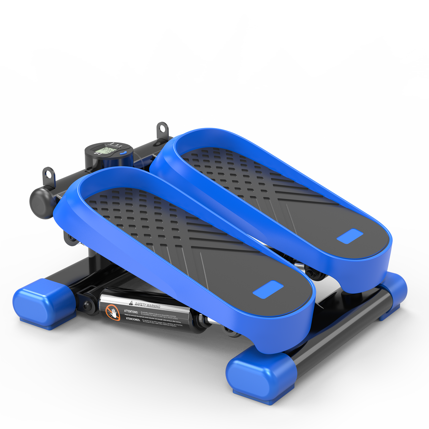 Blue mini stepper with black pedals and digital display
