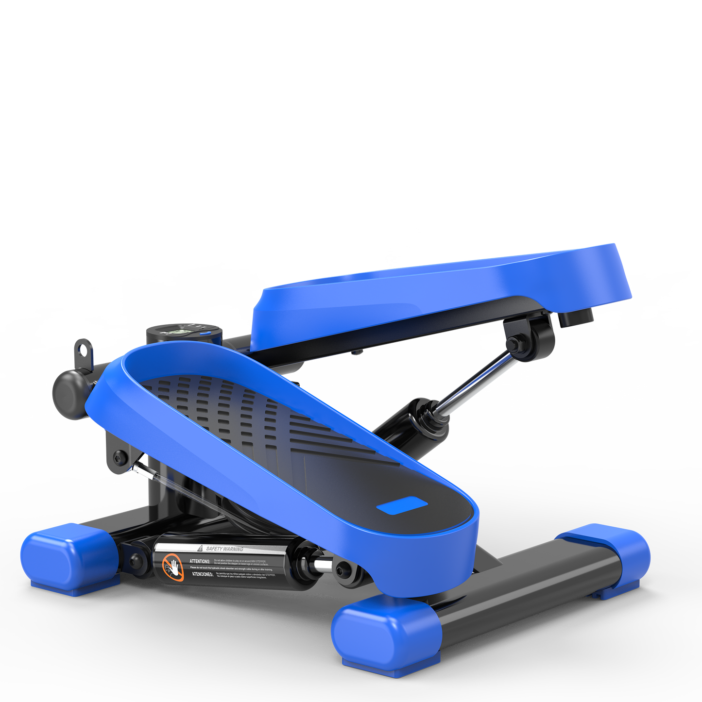 Blue and black mini stepper machine with textured footpads for home workouts