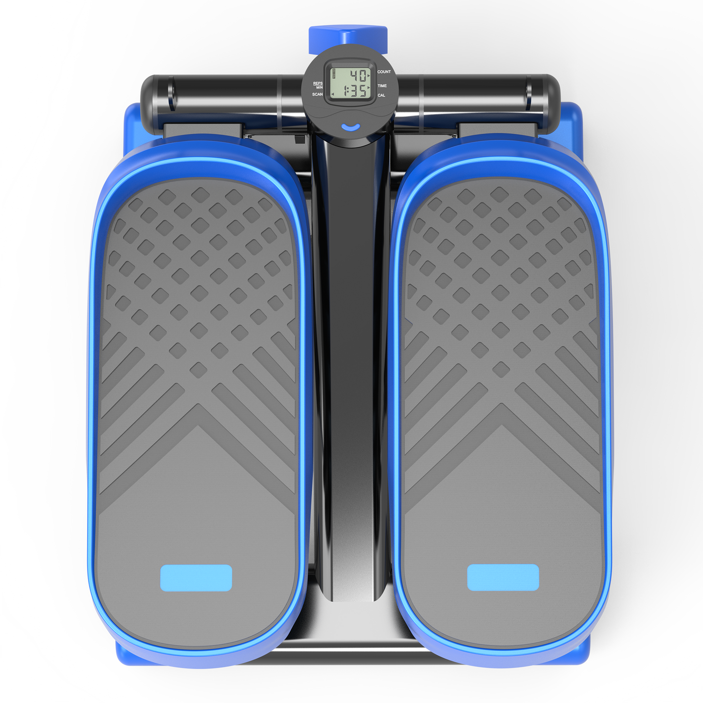 Blue mini stepper with digital display showing count and time