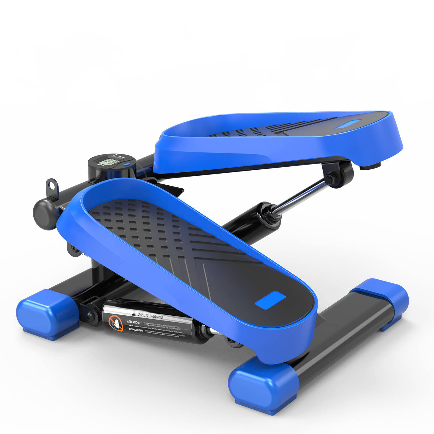 Blue and black compact stepper machine with digital display for home workouts